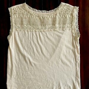 LOFT Women’s Lace Top, Cream Tank - Large Petite